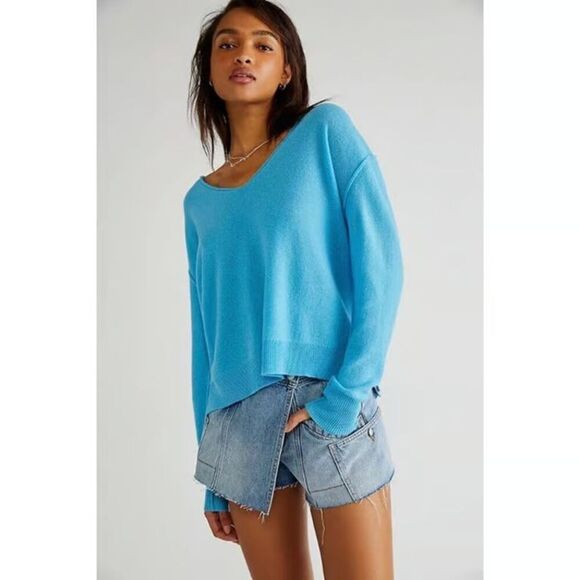 Free People Sweaters - NEW~Women's Free People Harmony Cashmere V-Neck Sweater in Blue "Grecian Sea" XS